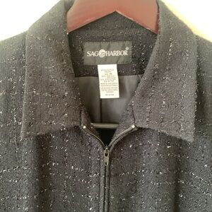 Sag Harbor Black on black shimmer Zip Up jacket two pockets Plus Size 16
